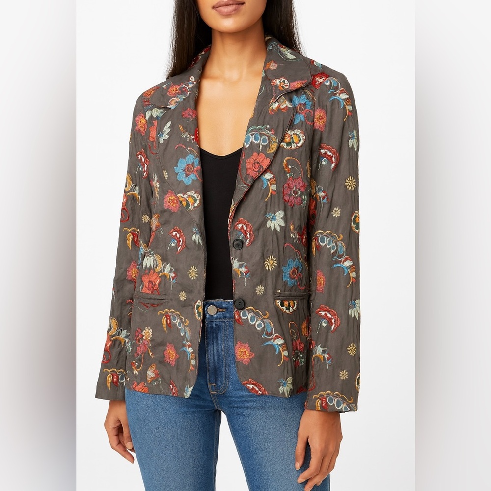Johnny Was | Biya Collection Floral Embroidered Silk Jacket – Size Medium
